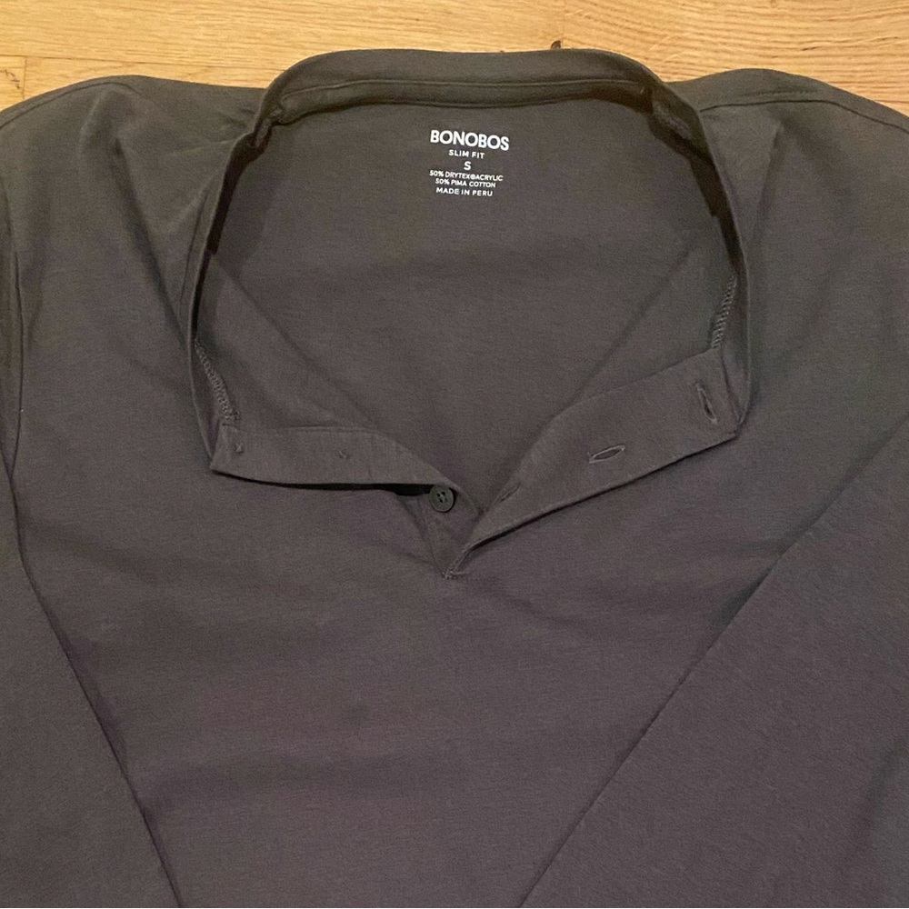 Bonobos slim fit henley long sleeve shirt, grey, size small